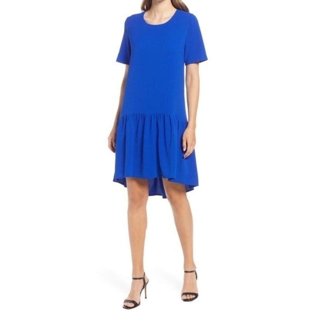 CHARLES HENRY Blue High Low Knit Swing Dress